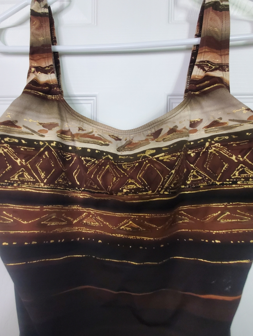 Longitude Brown And Gold One Piece Womend Swimsuit Sz 16